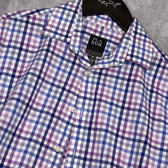Jos. A. Bank Other - Jos. A. Bank Button Down Shirt Mens Medium Purple Blue Check Traveler Tailored